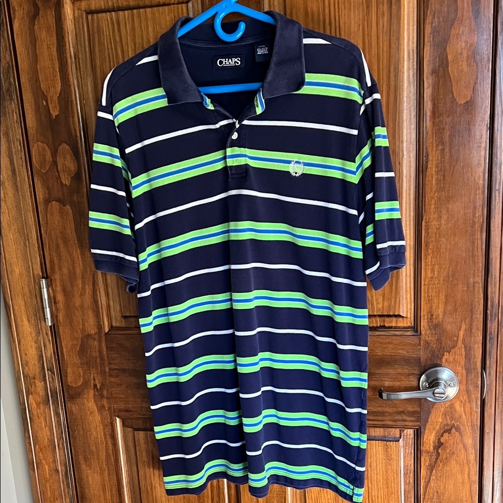 Chaps Men's Polo with Navy, Green, and White Stripes
